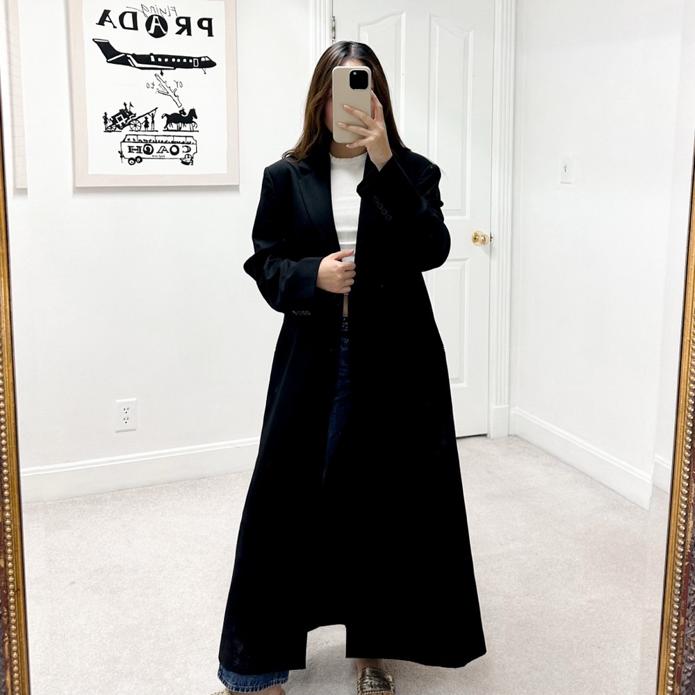 The Row Cassiopea Single Breasted Wool Mohair Long Coat in Black